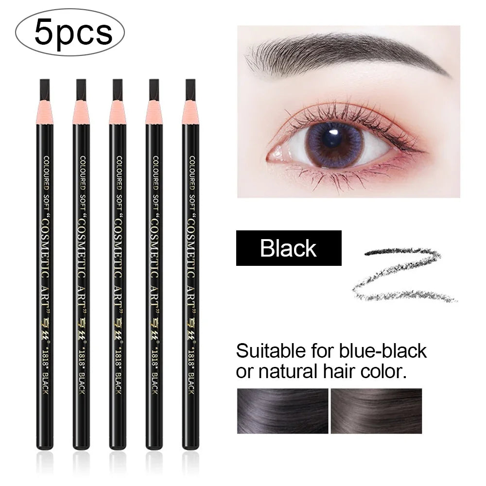 5pcs professional microblading eyebrow pencils waterproof long-lasting black shade suitable for blue-black or natural hair color