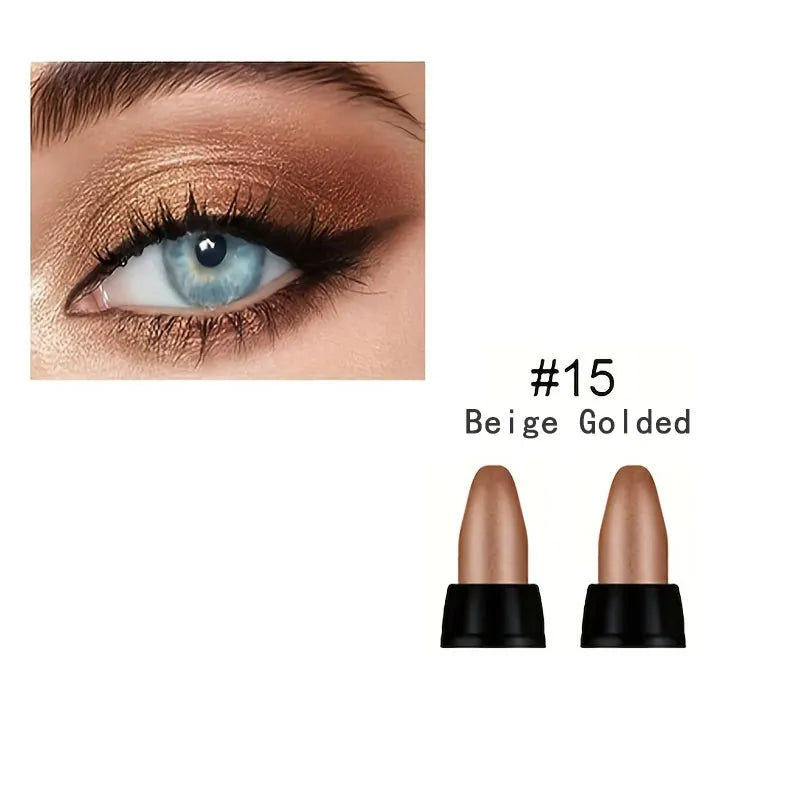 Close-up of eye makeup featuring pearlescent beige golded eyeliner from 16-color glitter eyeliner set