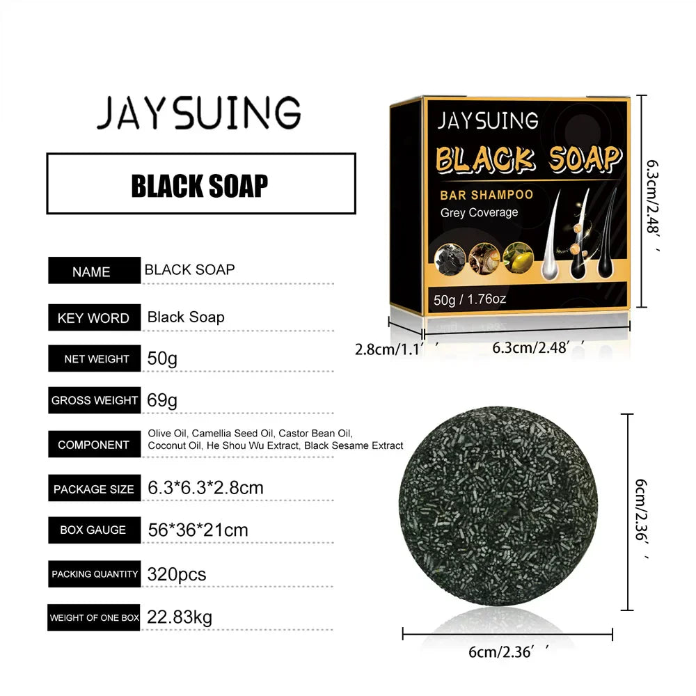 Polygonum Black Hair Soap bar with natural herbal ingredients for gray hair darkening, nourishment, and scalp cleansing.