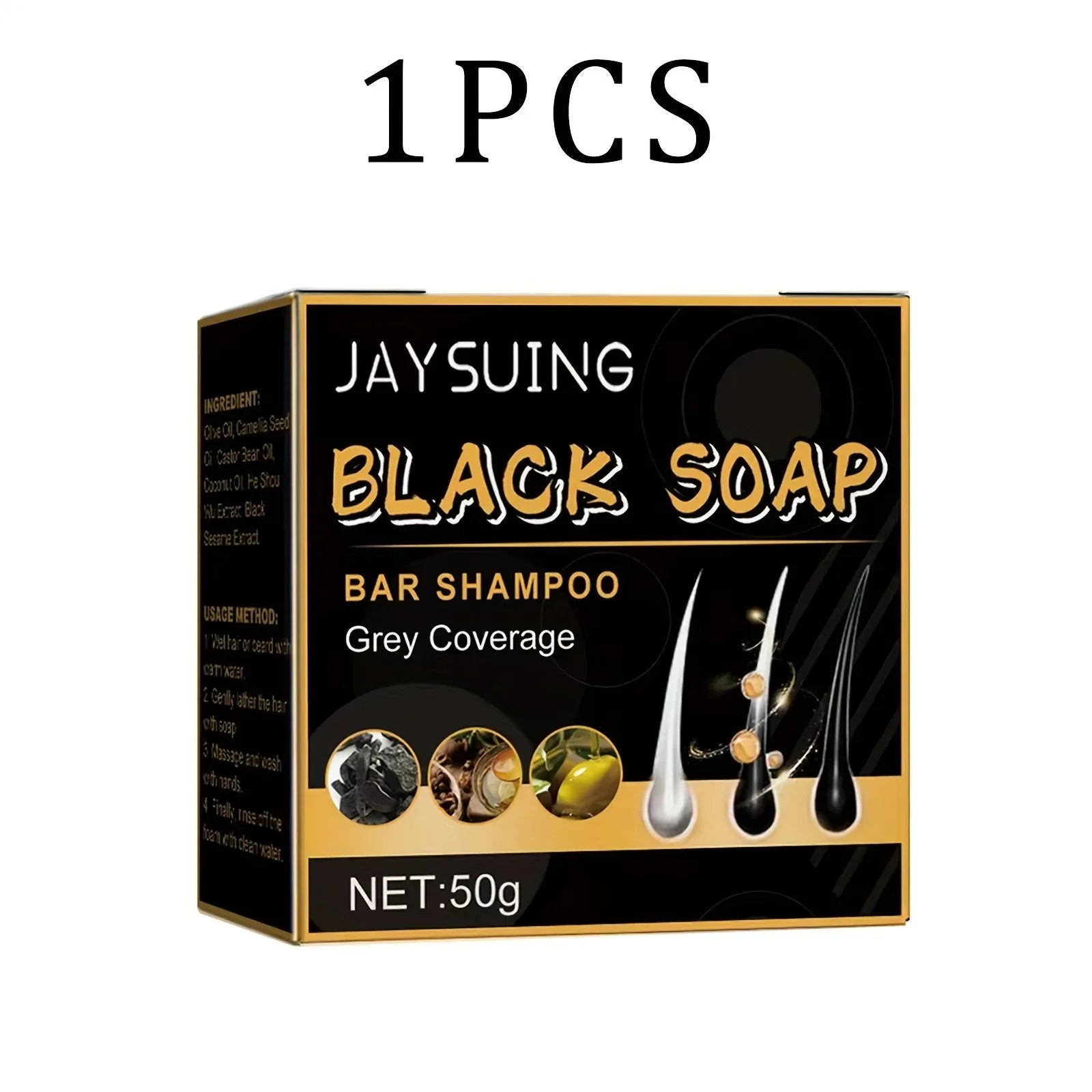 Polygonum Black Hair Soap natural herbal bar shampoo for gray hair coverage and nourishment 50g packaging
