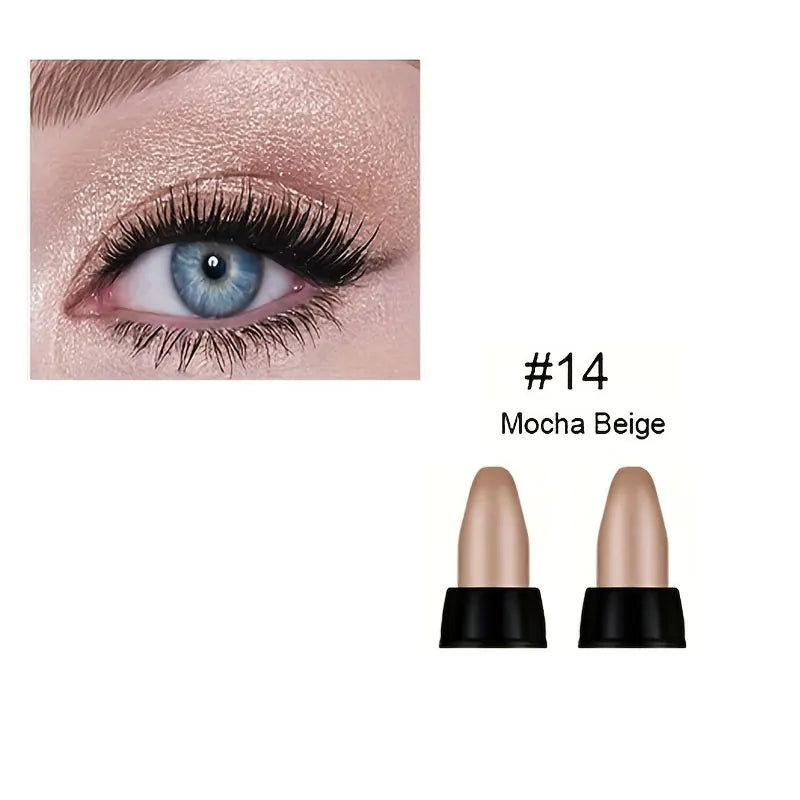 close-up of eye with pearlescent mocha beige glitter eyeliner from 16-color pearlescent glitter eyeliner set