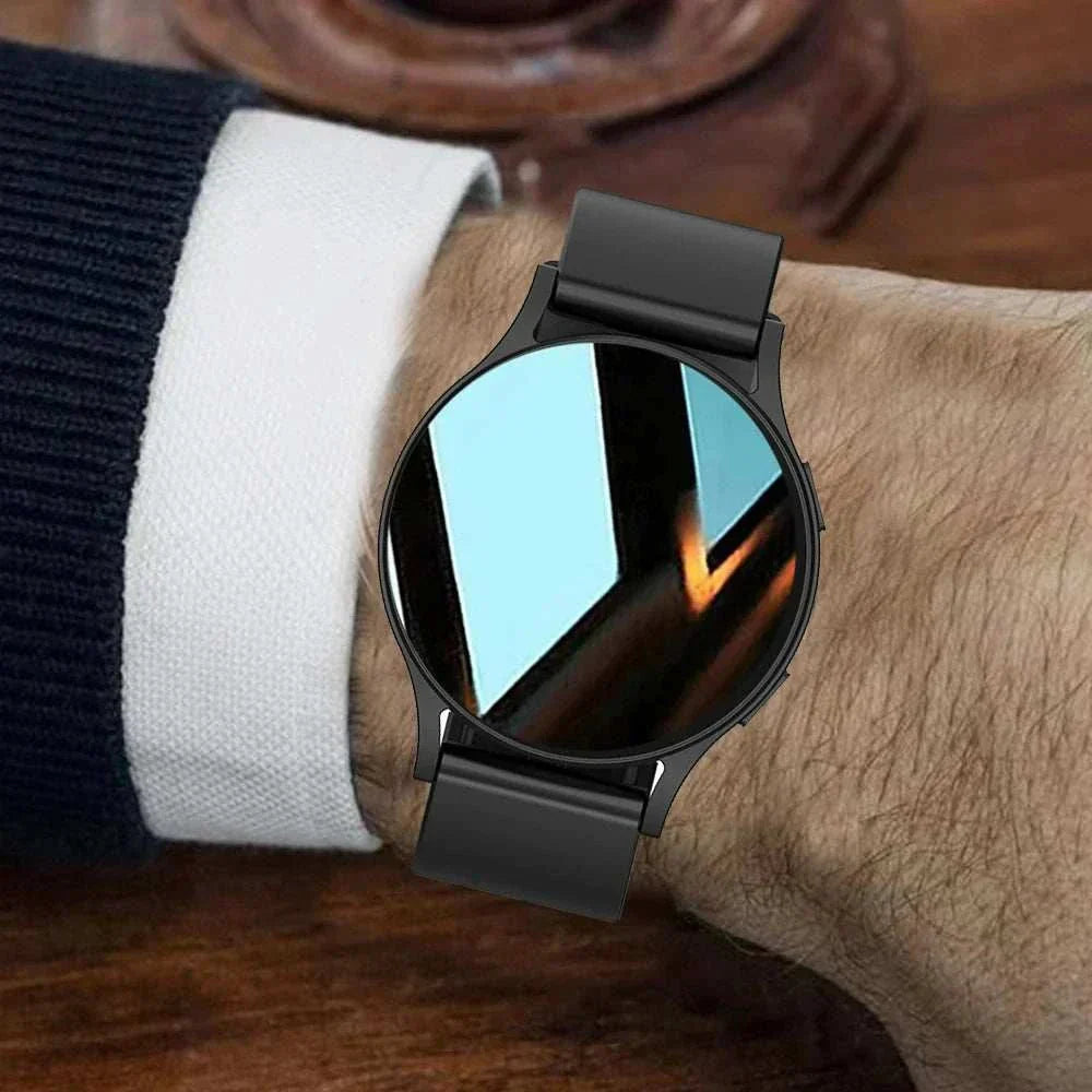 KESHUYOU 2025 New Watch 6 sleek black smartwatch with round HD touchscreen on wrist
