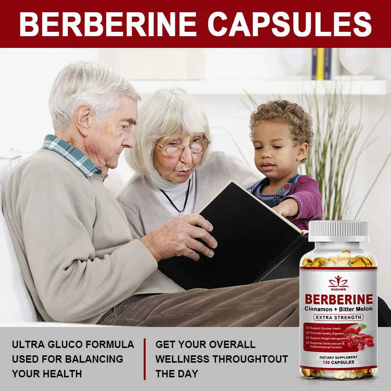 Berberine with Ceylon Cinnamon capsules for immune support, cardiovascular health, blood sugar balance, antioxidant protection, and digestive wellness.
