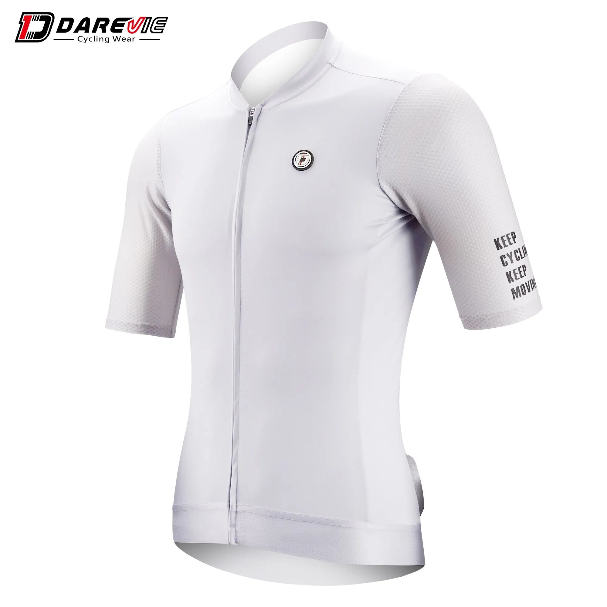 DAREVIE Cycling Jersey white breathable slim fit with full zipper and SPF 50 sun protection for men and women cyclists