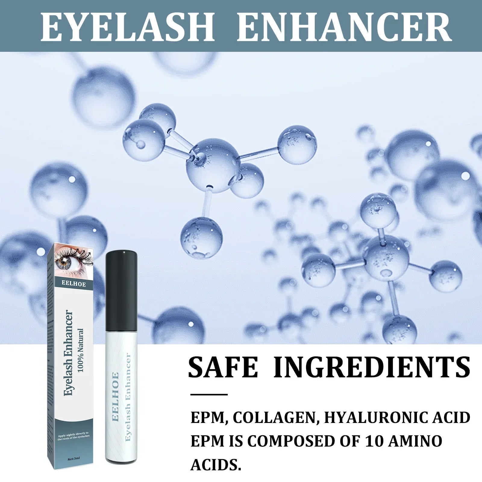 Eyelash Enhancer Serum with safe ingredients for lengthening, strengthening, and lifting lashes