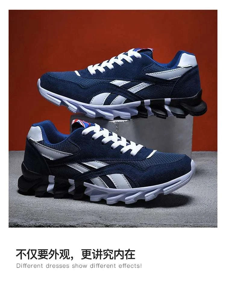 2025 new men's and women's running shoes in navy blue with breathable mesh, cushioned insole, anti-slip sole, and lightweight design