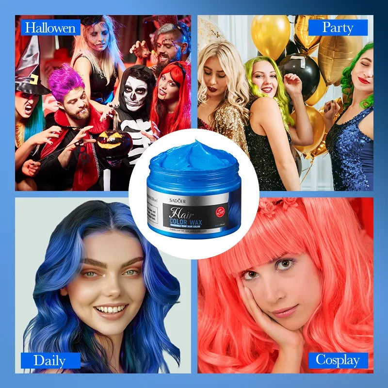 6-Color Temporary Hair Wax for vibrant, washable hair styling at Halloween, parties, cosplay, and daily looks