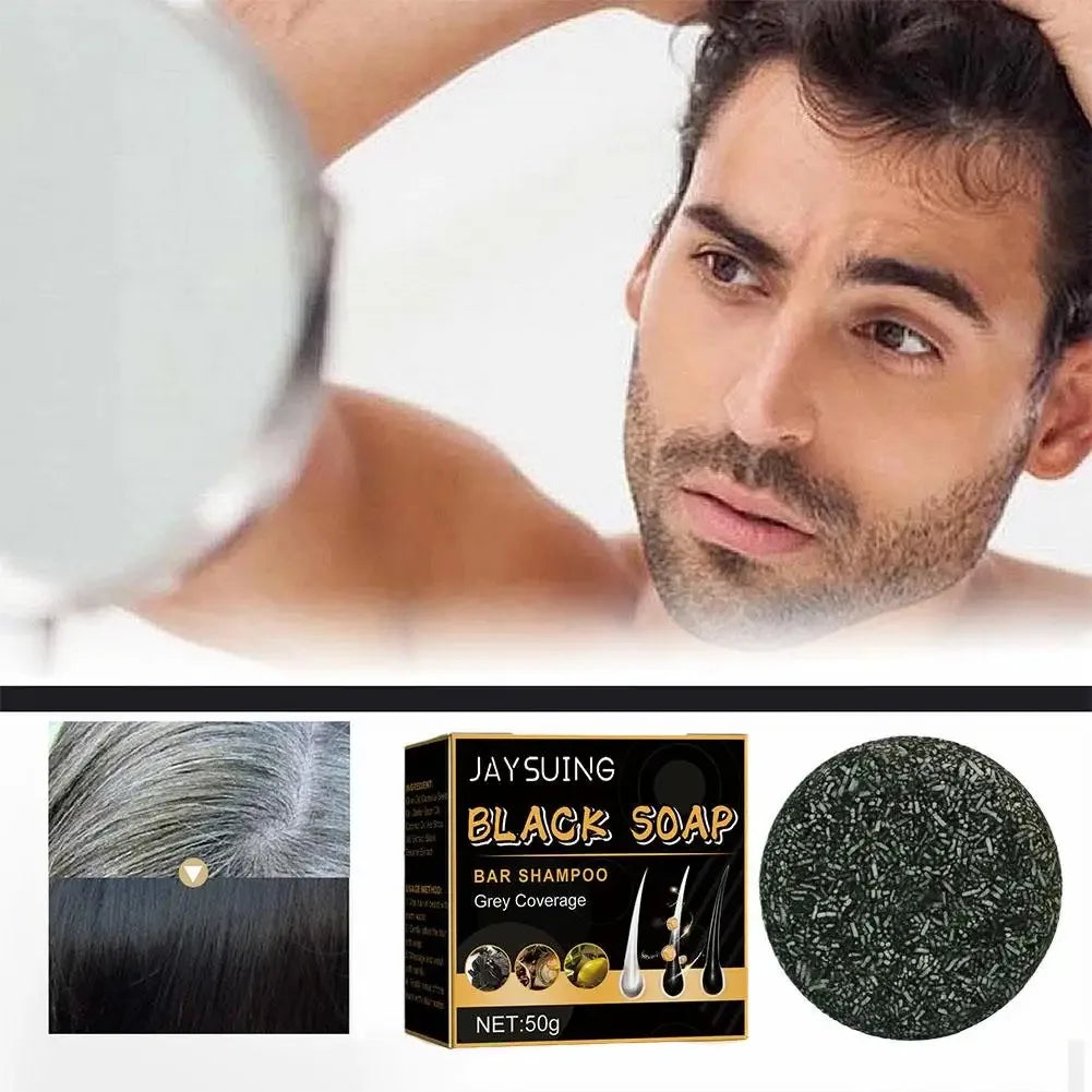 Polygonum Black Hair Soap bar and packaging for natural gray hair darkening and nourishment