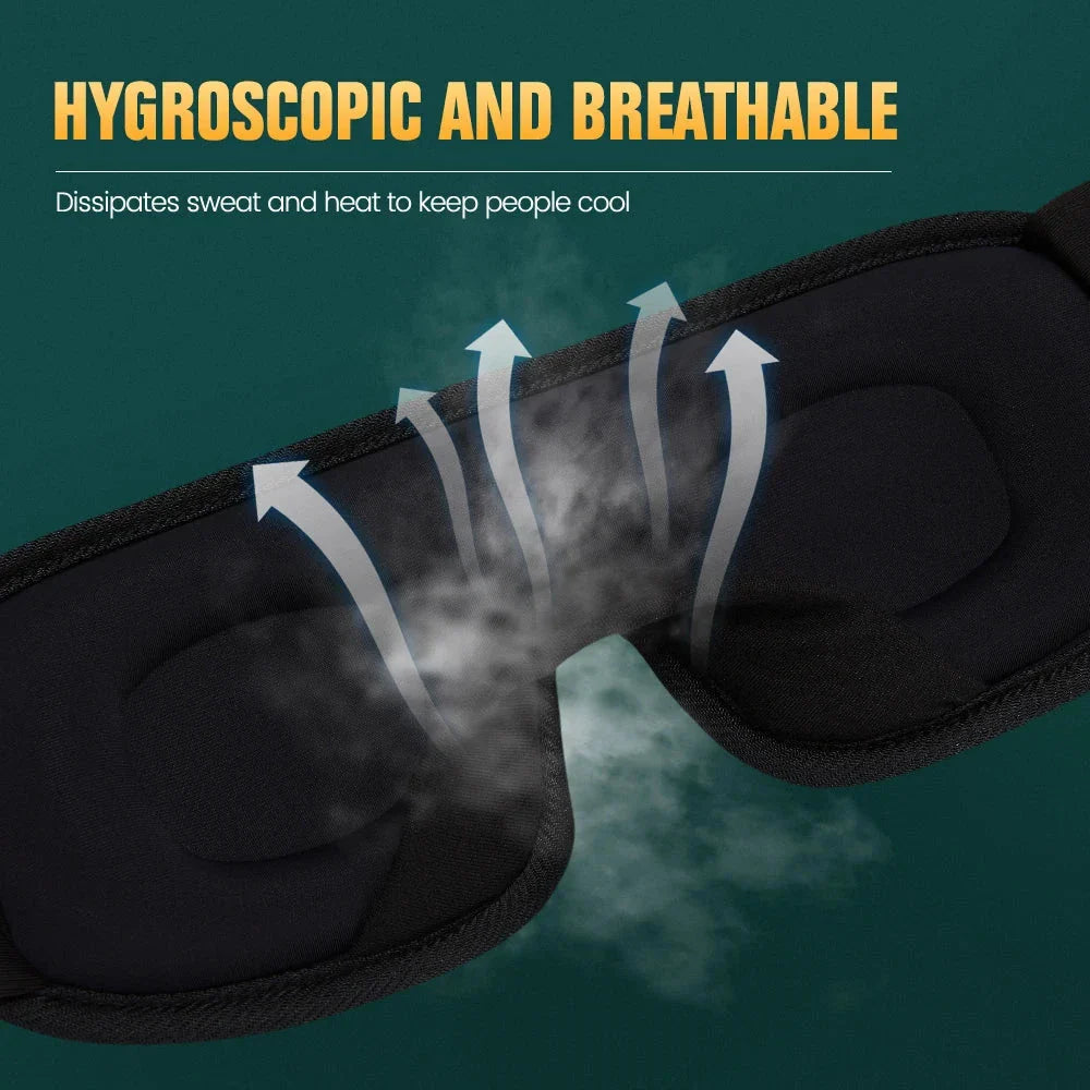 Black 3D Sleeping Mask showing breathable, sweat-dissipating design for comfort and coolness during sleep