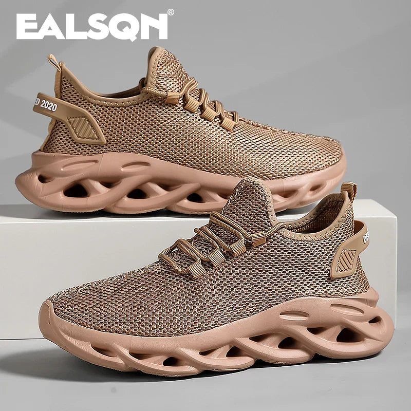 Lightweight breathable running sneakers with shock-absorbing sole in brown mesh for men and women