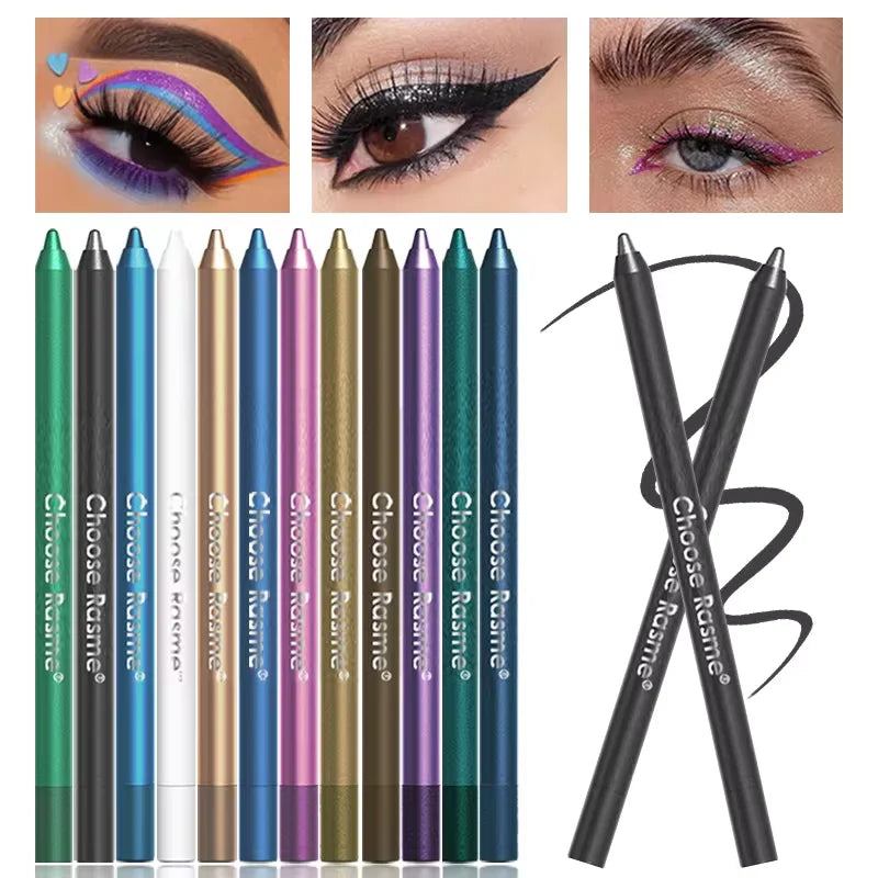 Glitter & shimmer eyeshadow and eyeliner stick pack with 12 vibrant colors and smooth glide application