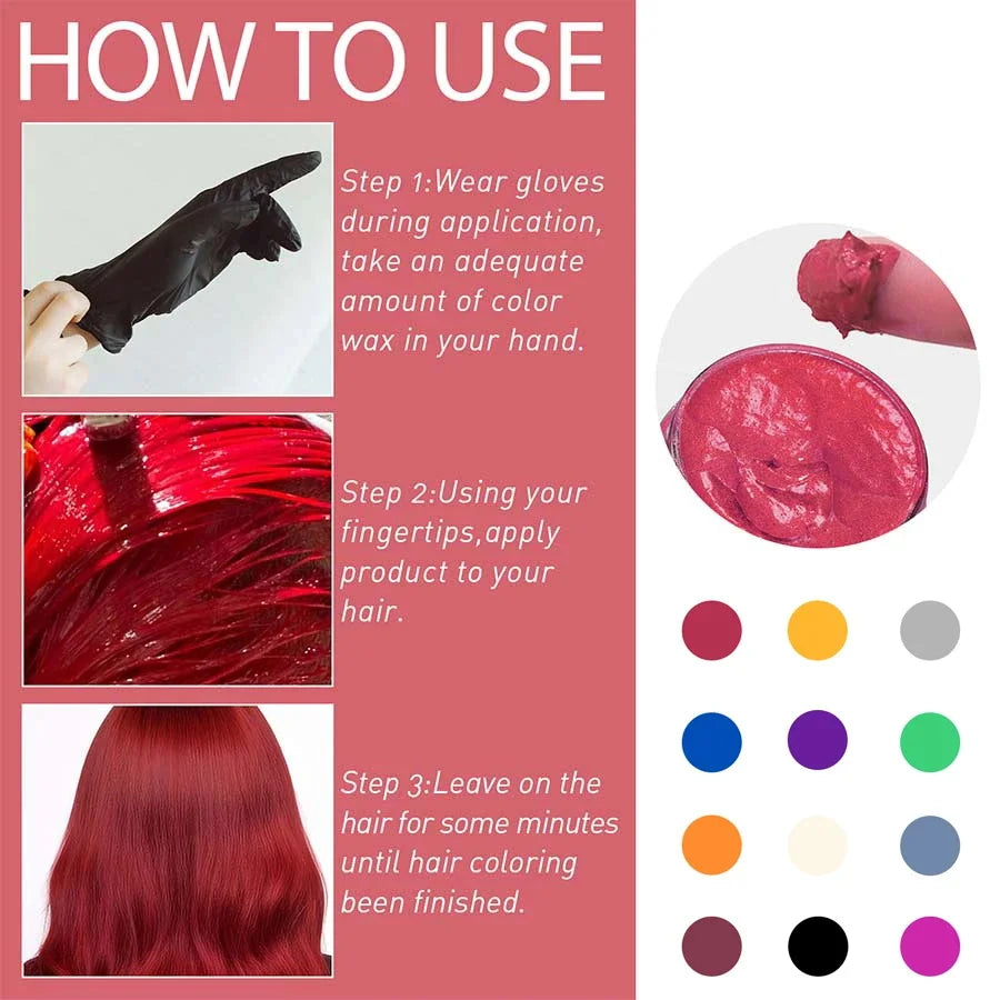 GOIPLE Hair Colour Wax vibrant temporary hair color cream application steps and color options