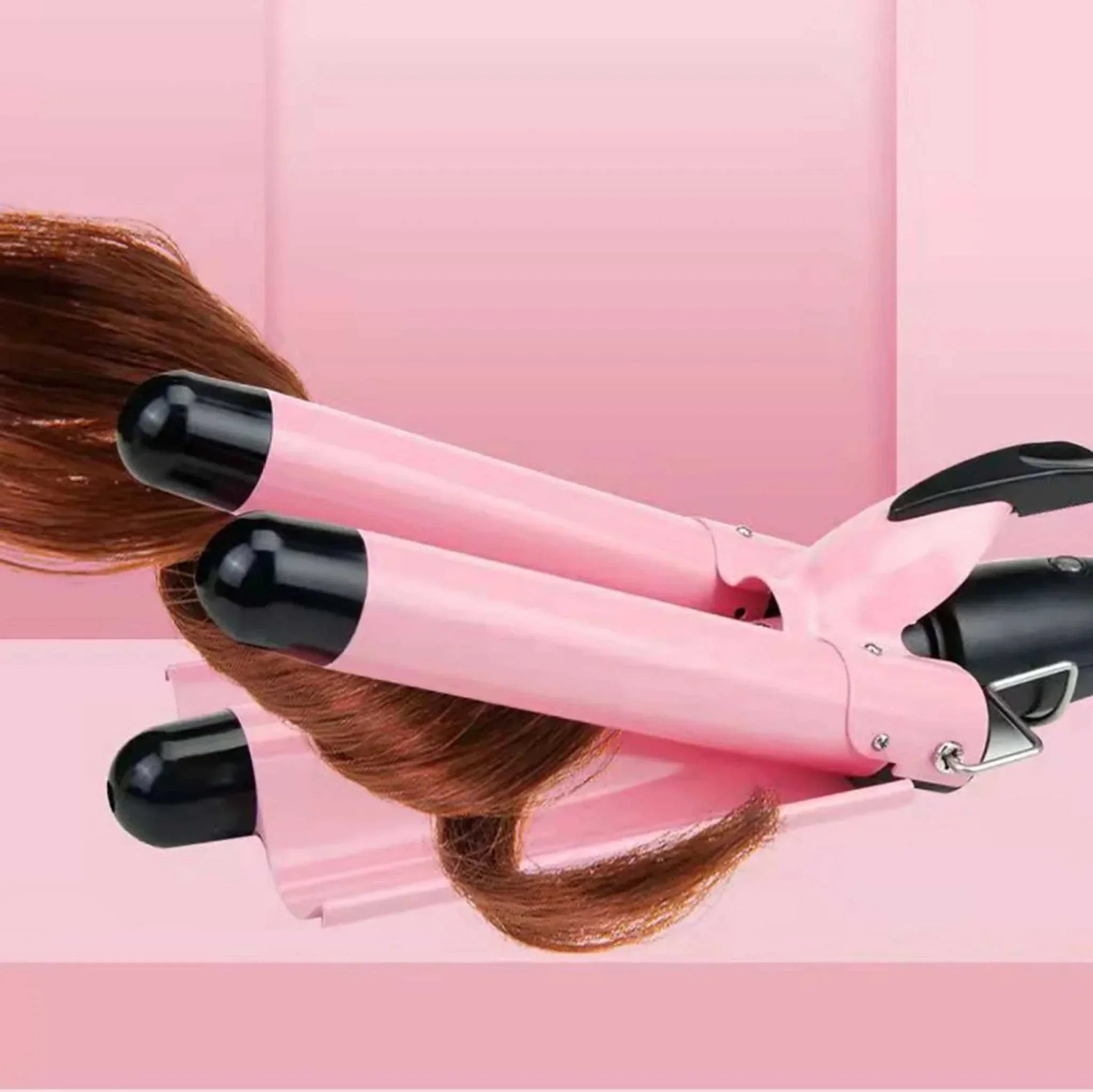 Pink multifunctional curling iron styling tool with smooth hair strands