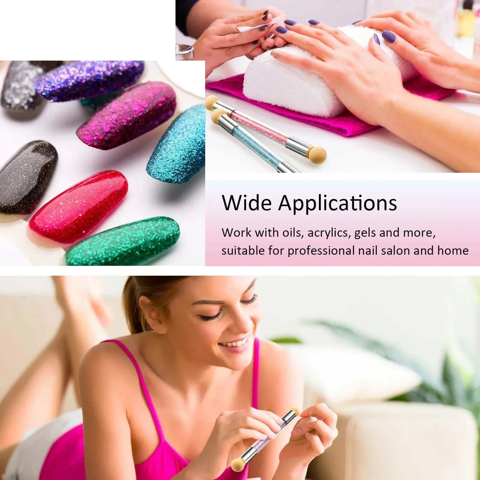 Double-Headed Sponge Nail Art Brush for gradient effects and dotting, ideal for nails with gel, acrylics, and oils.