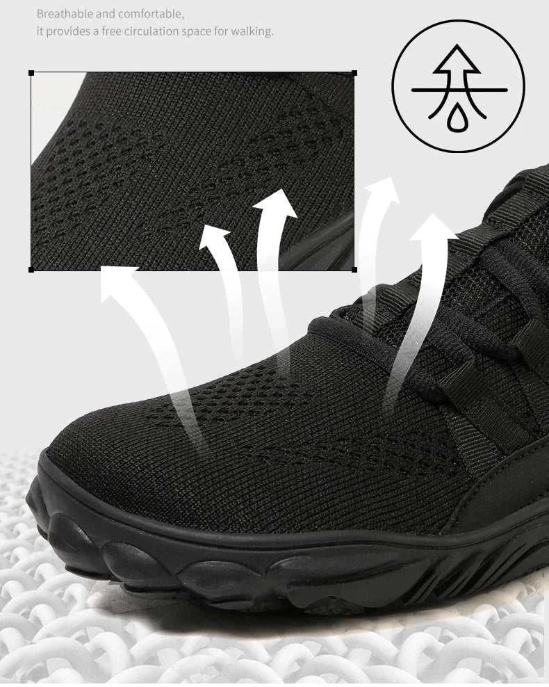 Breathable black new hiking shoe with lightweight, flexible sole and secure fit design