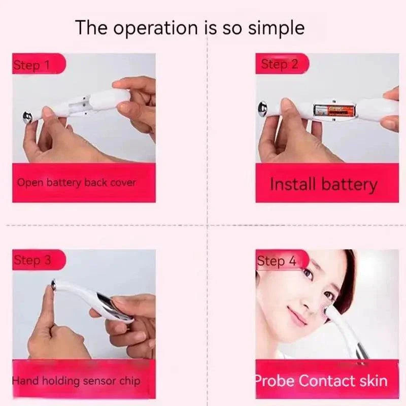 Home electric eye massage device with battery installation and sensor chip for reducing puffiness and fine lines around eyes