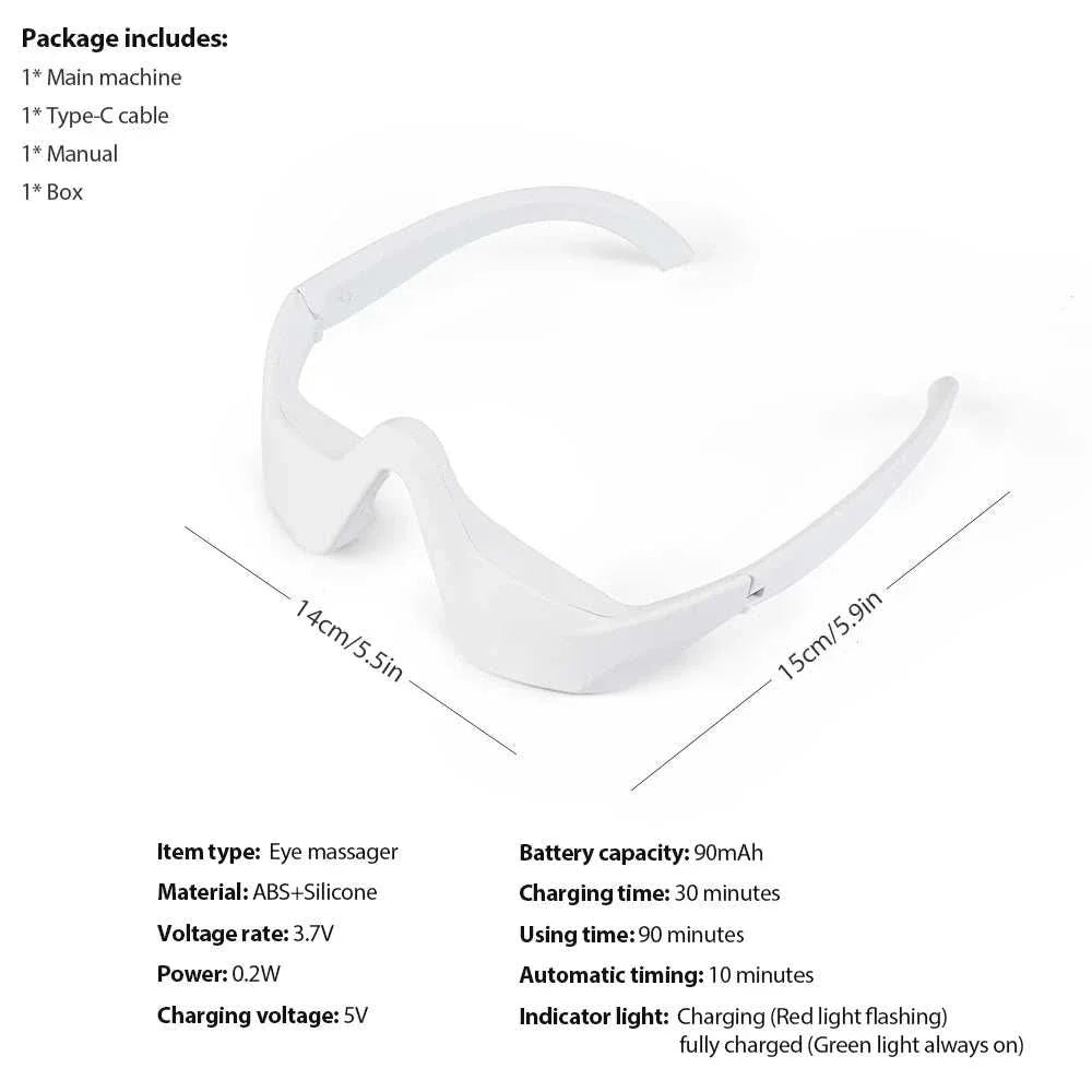 White 3D Eye Massager designed for gentle micro-massage with rechargeable cordless use, featuring optional heat and vibration modes for soothing eye care.