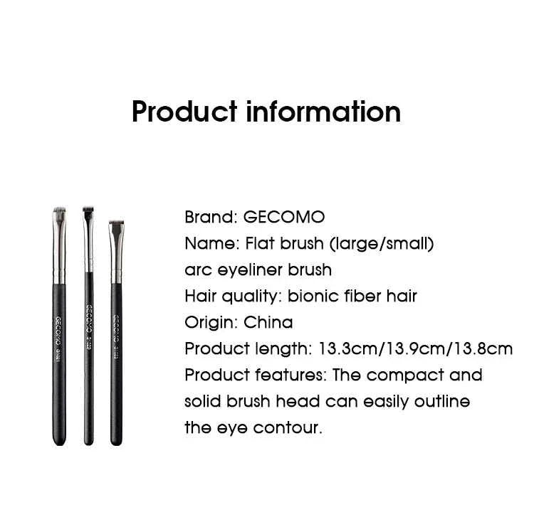 Eyeliner and eyebrow makeup brush set with flat and arc brushes made of bionic fiber hair for precise eye contouring.