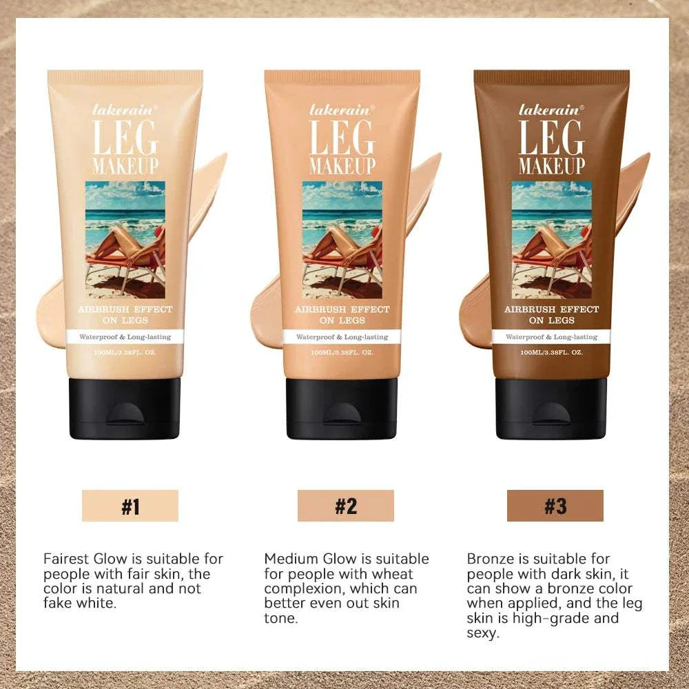 100ml Leg Makeup tubes in three shades for flawless, long-lasting, waterproof coverage and even skin tone on legs