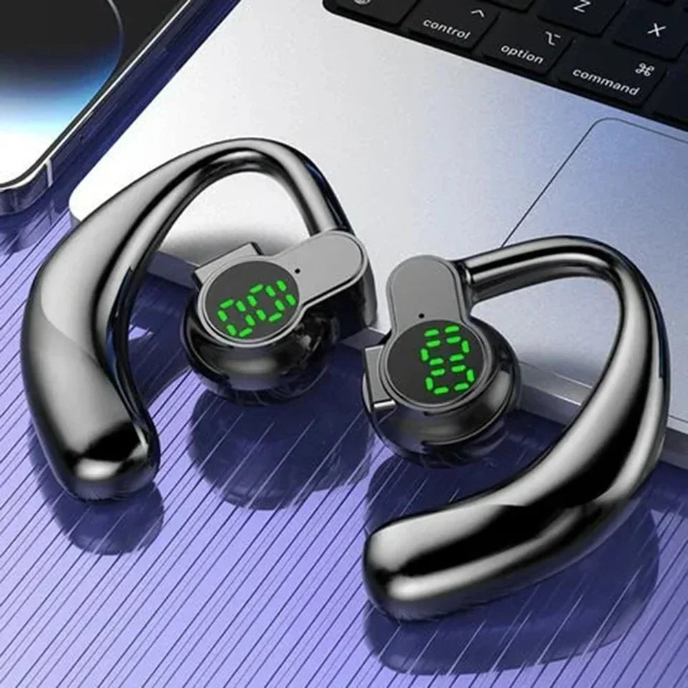 180° Wireless Headphone with Bluetooth 5.4, rotatable earhook, noise-canceling mic, and digital LED battery display