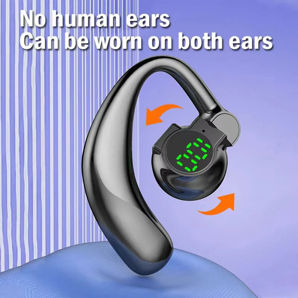 180° Wireless Headphone with rotatable earhook, Bluetooth 5.4, noise-canceling mic, and LED battery display