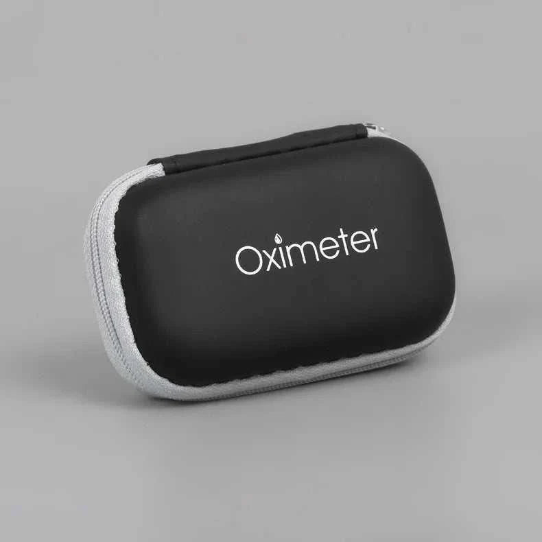 Black portable case for oximeter device with zipper closure