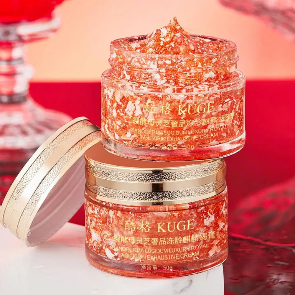 Dragon Blood Retinol Cream moisturizer jar with textured orange cream, luxurious Korean skincare for hydration and anti-aging