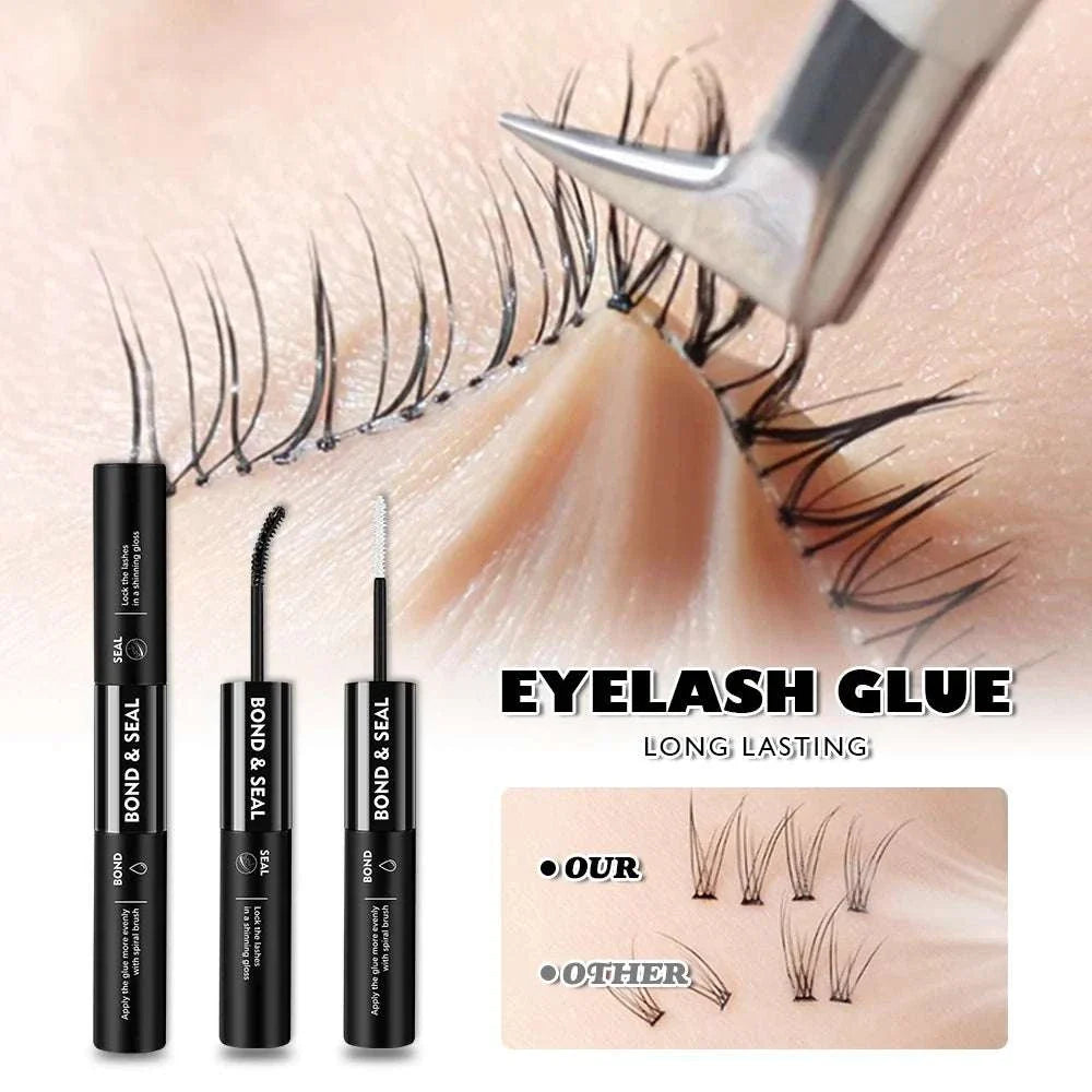 2-in-1 Bond & Seal Lash Glue with waterproof, long-lasting hold and precision applicators for effortless eyelash extension bonding.