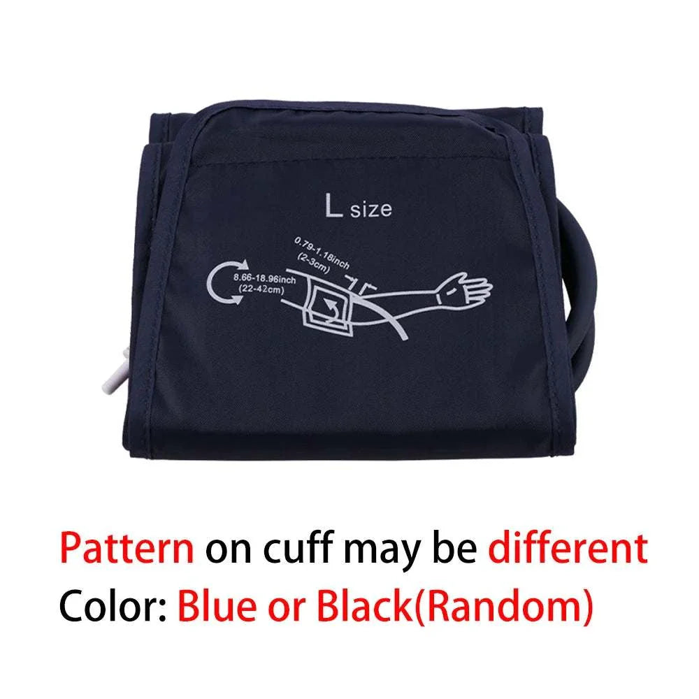 Large size replacement cuff for digital blood pressure monitors in blue or black, compatible with arm sizes 22-42cm.