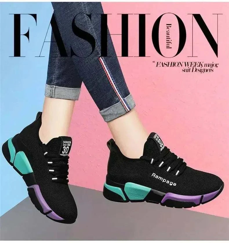Trendy black women's shoes with colorful sole, lightweight and breathable for casual and sporty wear