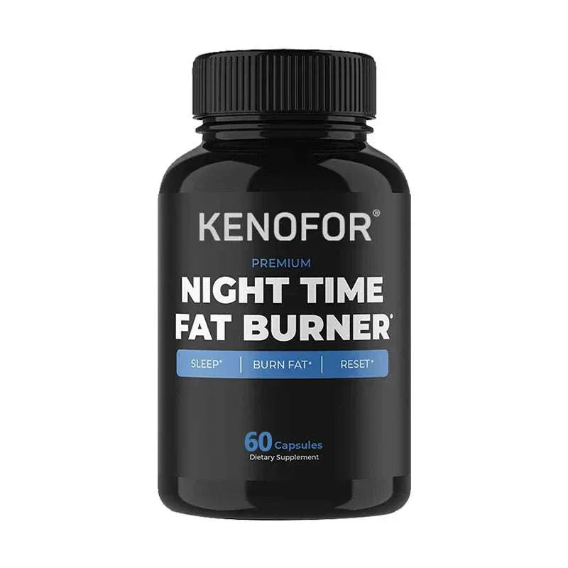 Kenofor Night Time Fat Burner Supplement bottle with 60 capsules for metabolism boost and sleep support