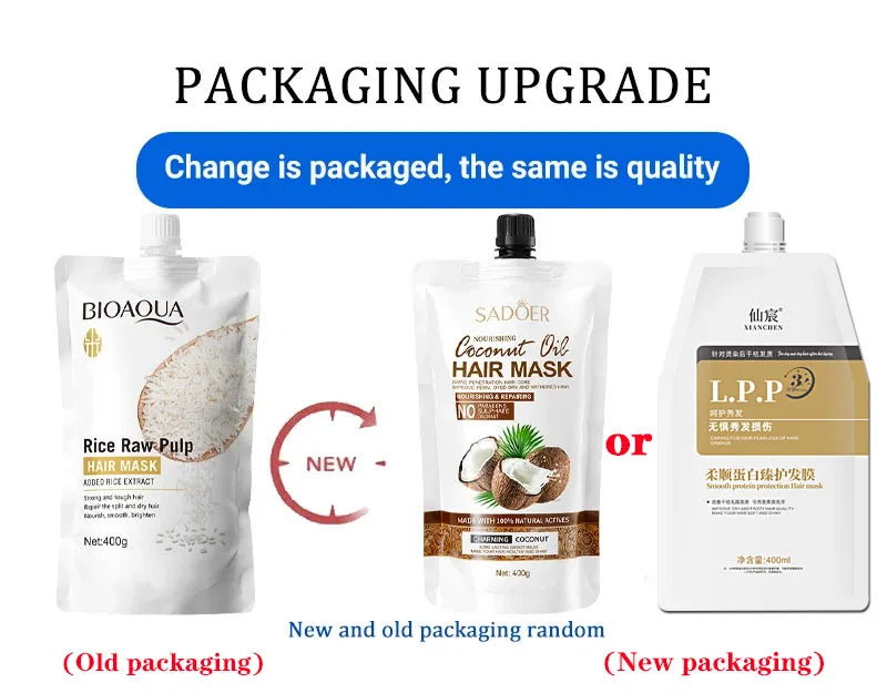 Magical Keratin Hair Mask rice extract and keratin treatment in old and new packaging for deep repair and frizz control
