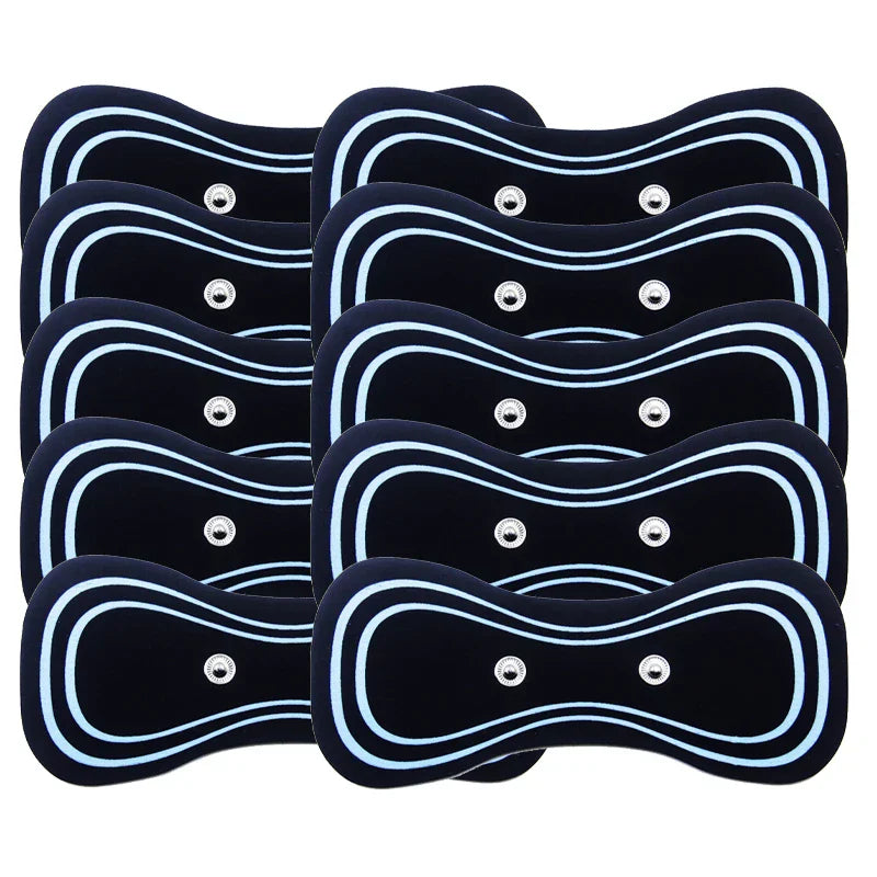 Set of 10 replacement patches for neck massager compatible with TENS and EMS devices, made of soft gel material for strong adhesion and conductivity