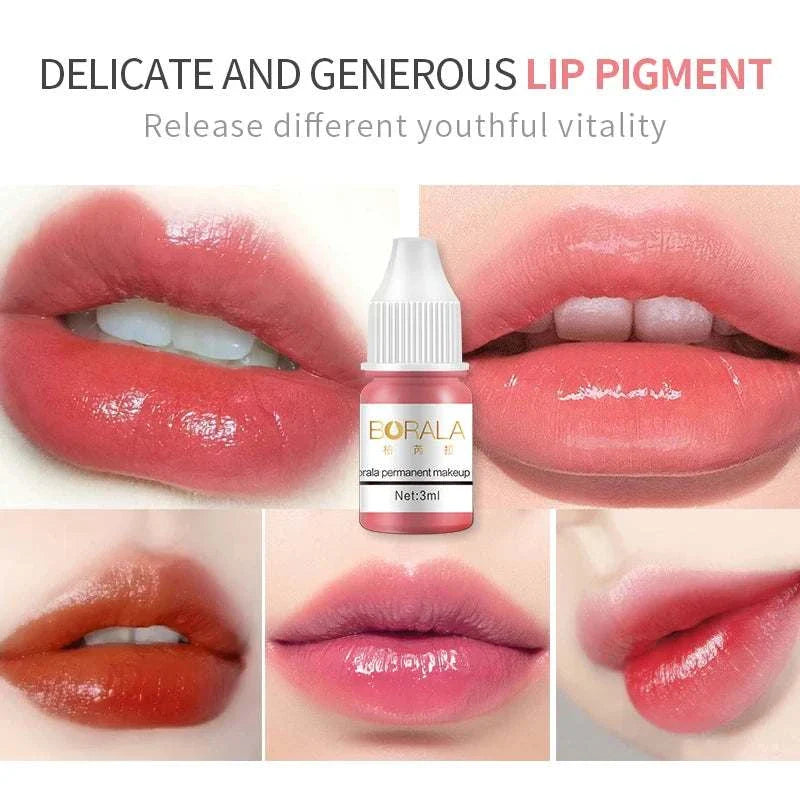 Borala 26 Colors 3ML permanent makeup lip pigment with vibrant, natural shades for youthful lip color enhancement