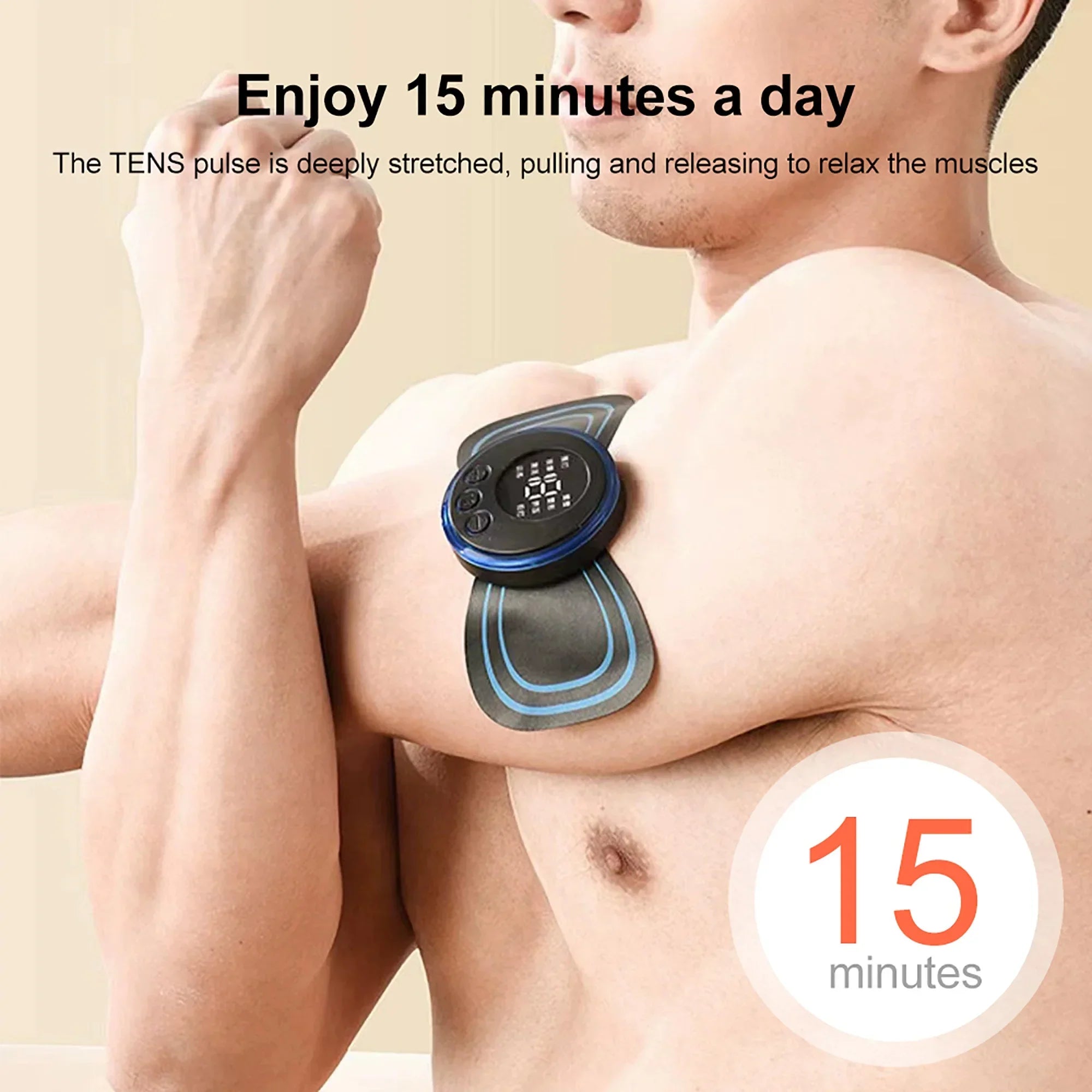 Mini electric neck massager with TENS pulse for deep muscle relaxation and 15-minute auto timer