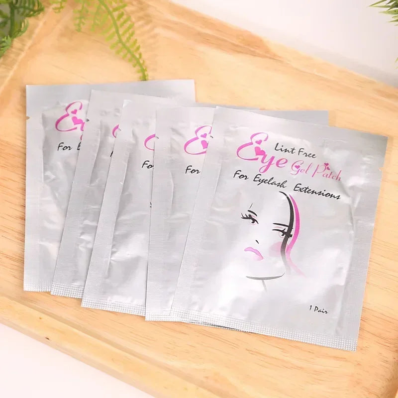 50 Pairs Eyelash Gel Patches in silver foil packets for lash extension and eye care