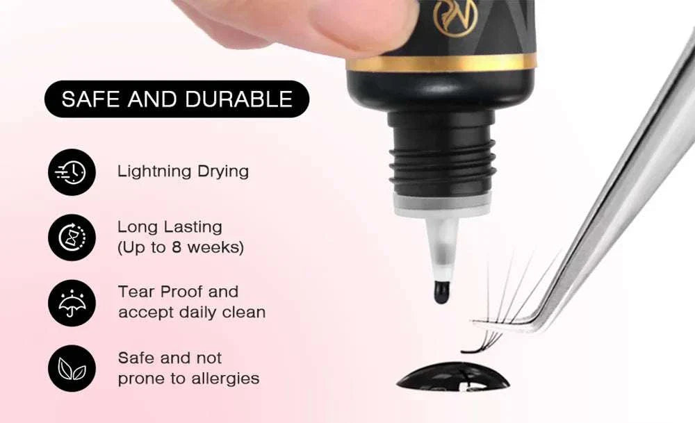 0.3 Sec Eyelash Extension Glue with ultra-fast drying, long-lasting hold, and gentle formula for sensitive eyes