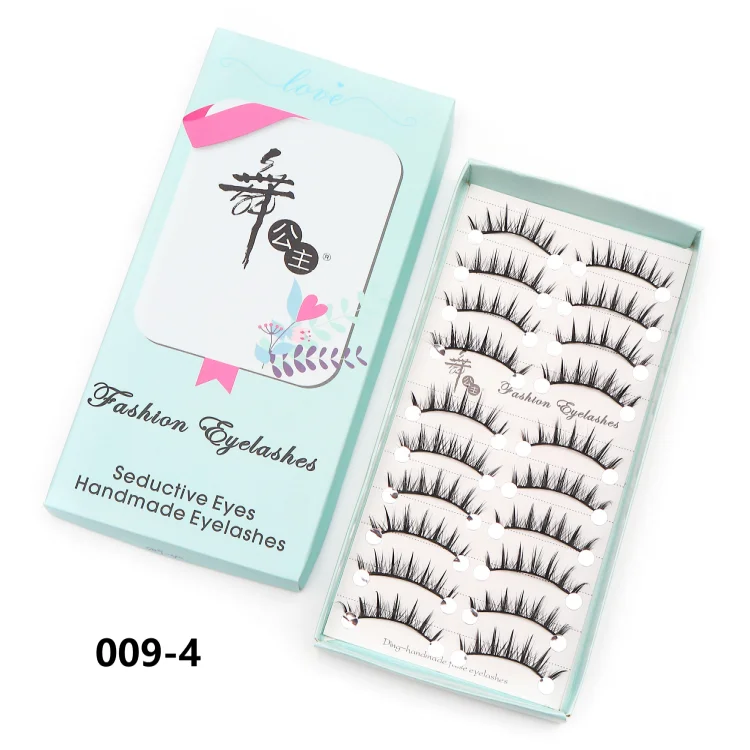 10 pairs of Natural Manga Full Strip Lashes in light blue box, anime-inspired voluminous handmade false eyelashes for bold and natural look.