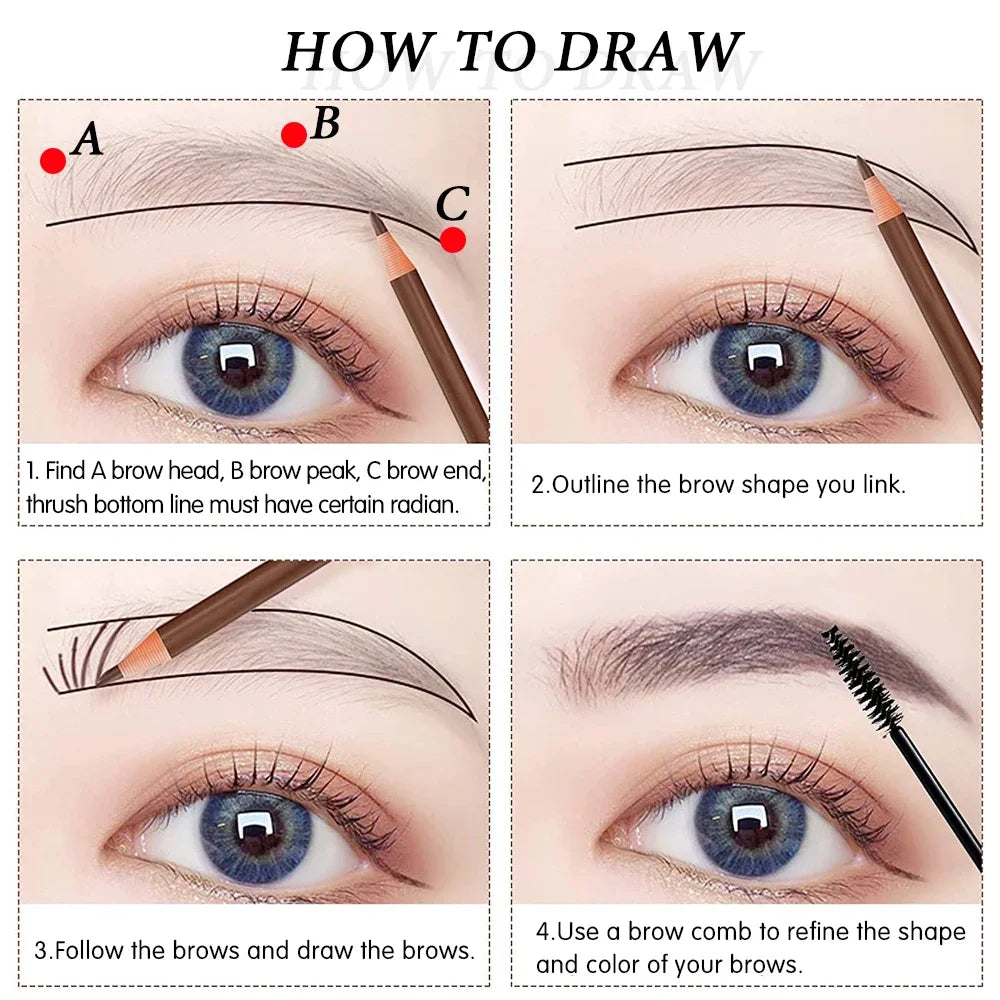 Professional microblading eyebrow pencils demonstrating precise brow shaping steps