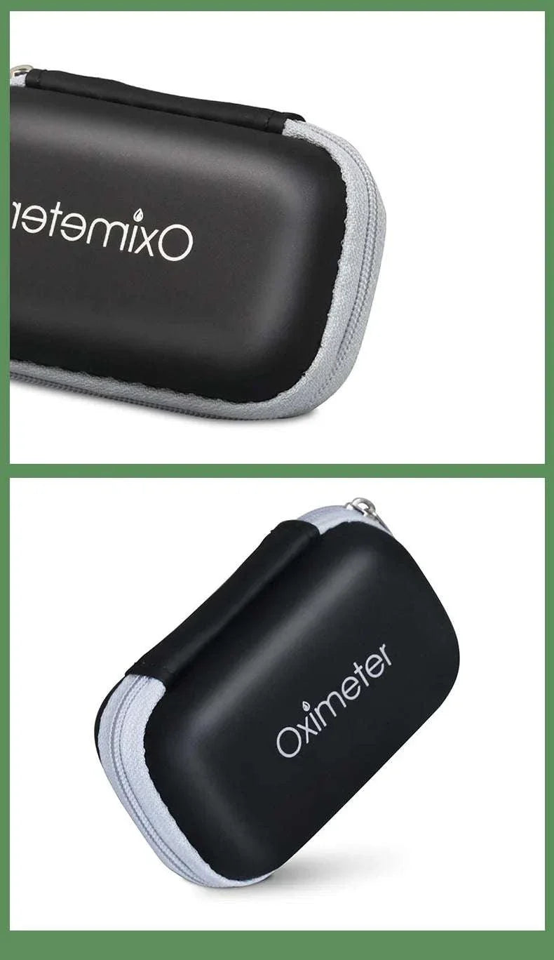 Black compact carrying case for oximeter with zipper closure