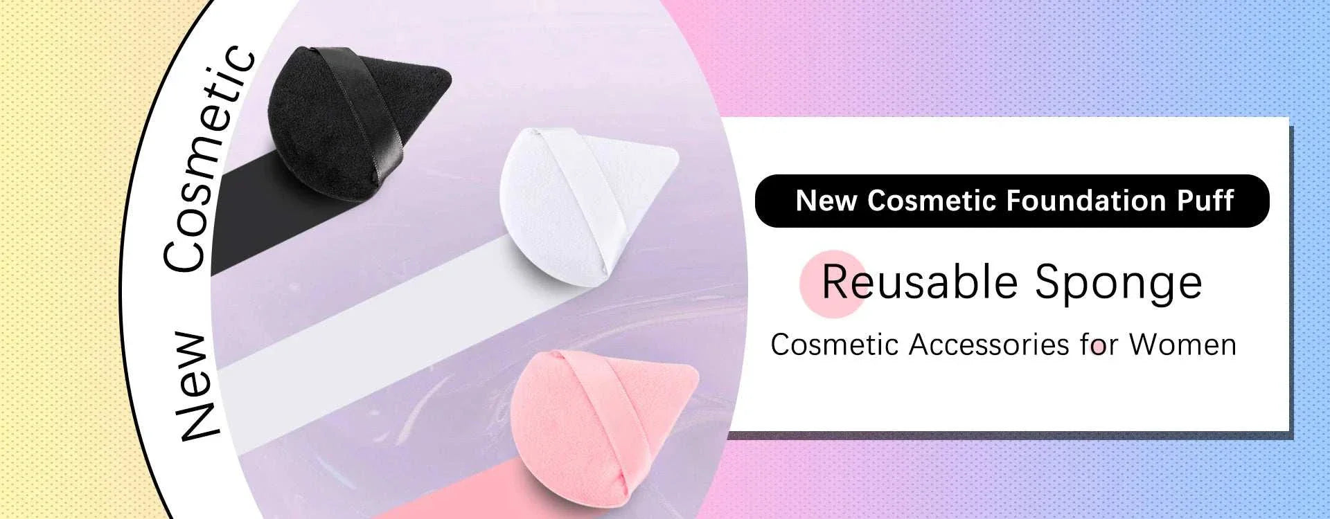 Reusable cosmetic foundation puffs in black, white, and pink for makeup application.