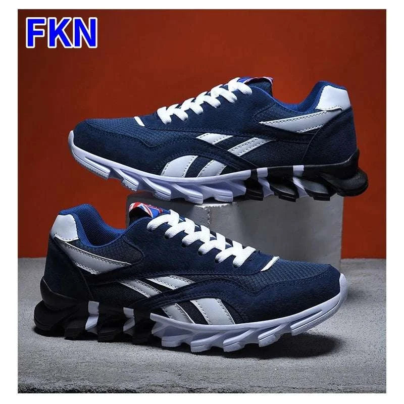 2025 new men's and women's running shoes navy blue breathable mesh with white accents and anti-slip sole