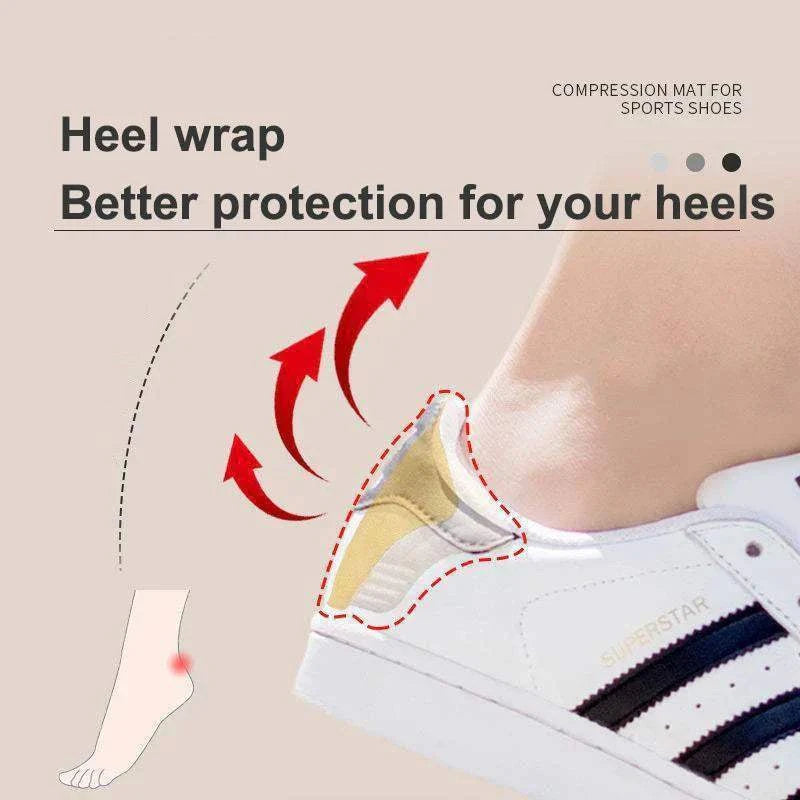 Heel cushion pads protecting heels in white sneaker for comfort and reduced irritation
