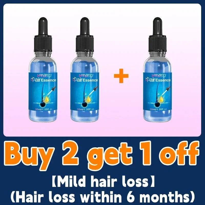 Hair Growth Treatment bottles with dropper, promotional buy 2 get 1 free offer for mild hair loss within 6 months