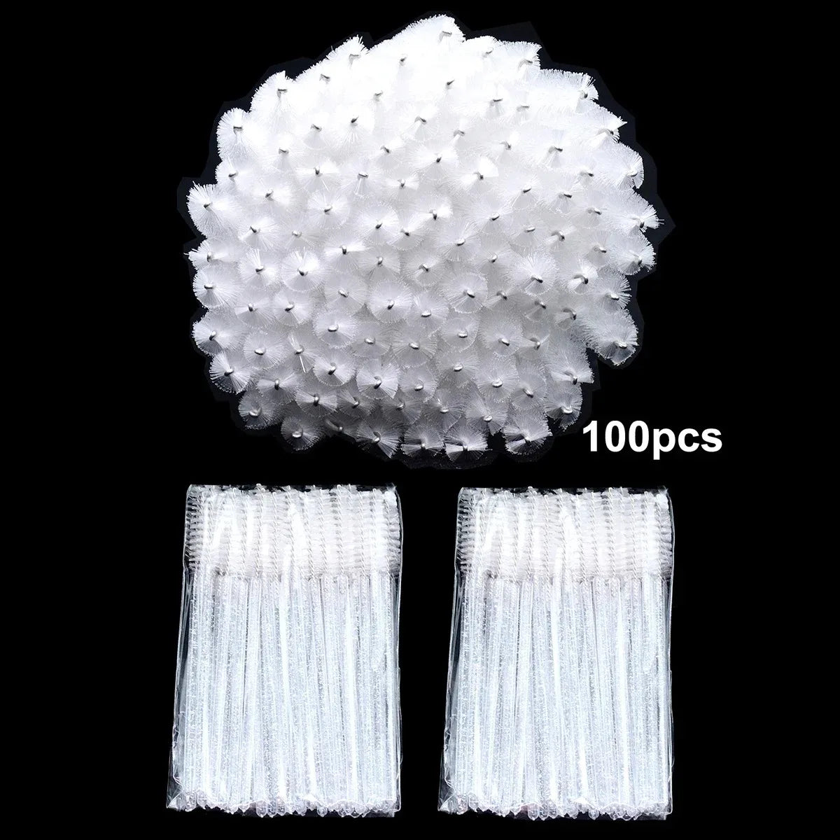 100 disposable mascara and eyebrow brushes set with soft spiral bristles for lash and brow grooming