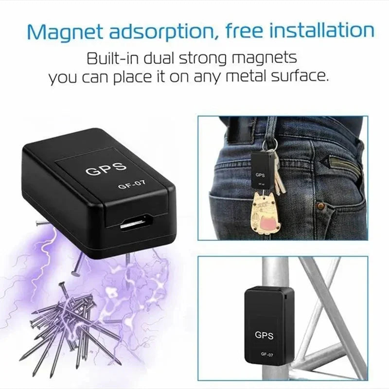 Micro Magnetic GPS Tracker with strong magnets for metal surfaces, compact design for real-time vehicle and asset tracking.