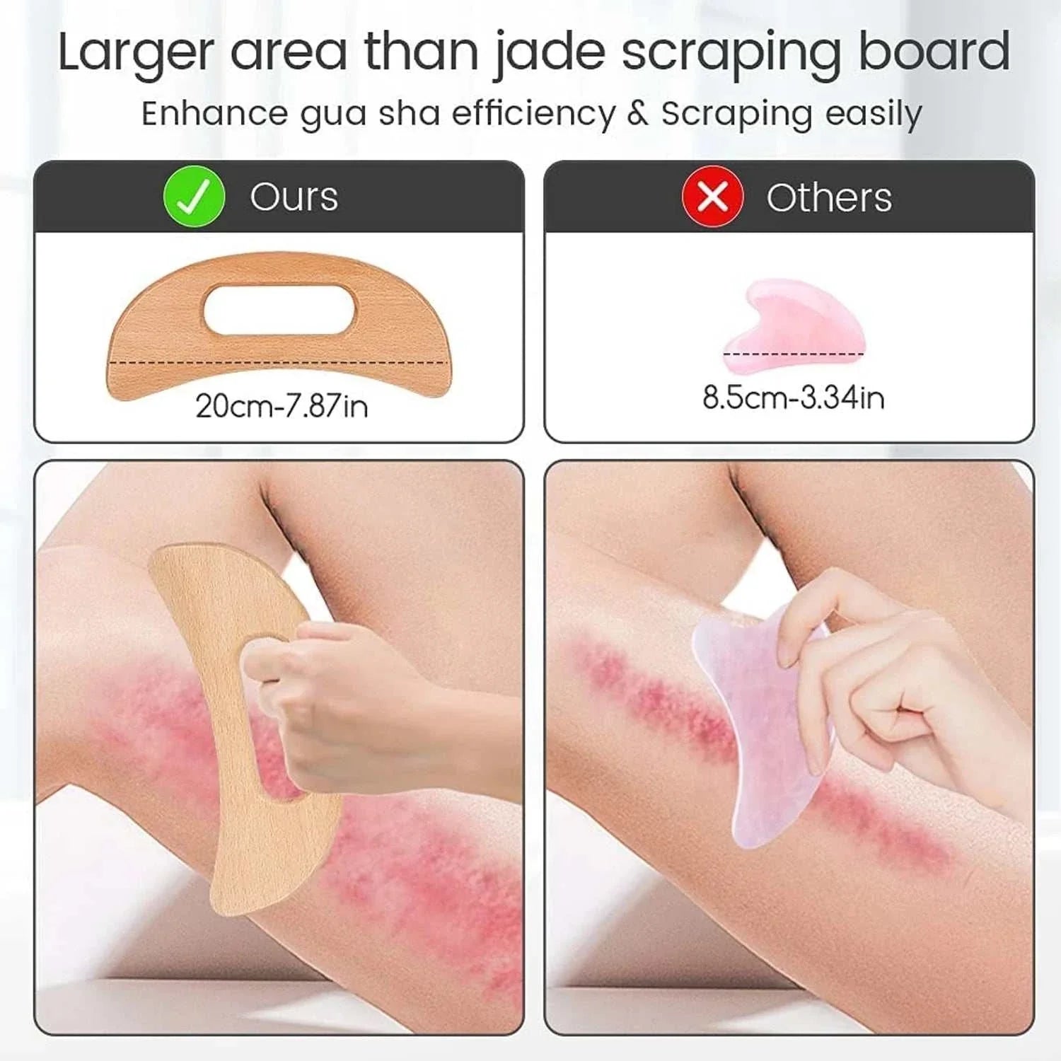 Wooden Gua Sha Tool measuring 20cm for effective anti-cellulite massage and body therapy with ergonomic design