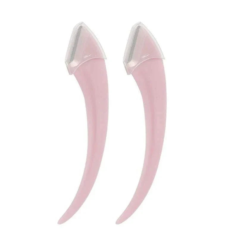 Two pink Karsyngirl eyebrow trimming knives with protective caps for precise grooming and sensitive skin care.