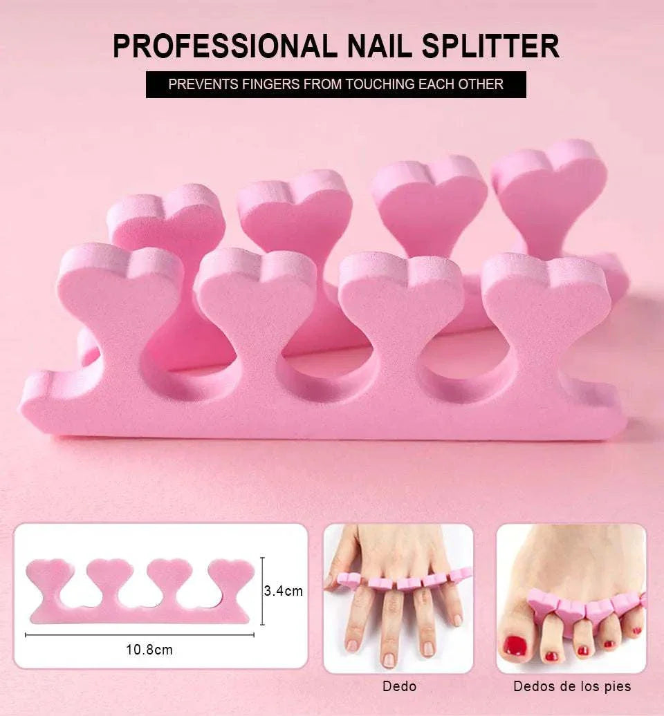Pink heart-shaped professional nail splitter for finger and toe separation during manicure and pedicure