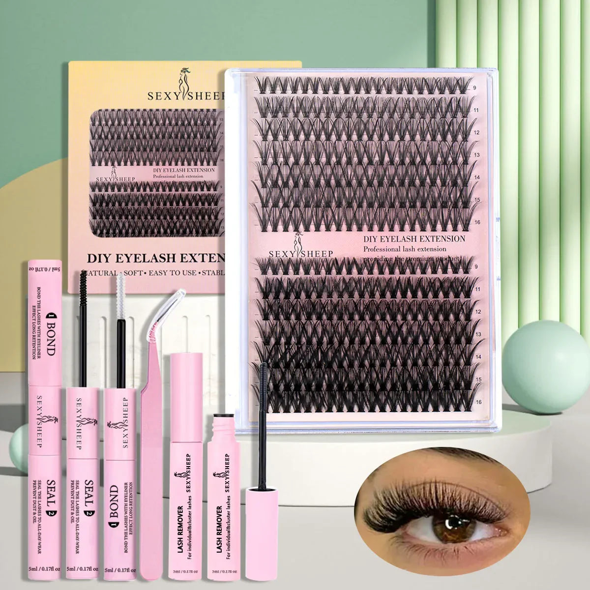 280pcs DIY Lash Extension Kit with cluster lashes, bond, seal, remover, and precision applicator for salon-quality lash styling at home